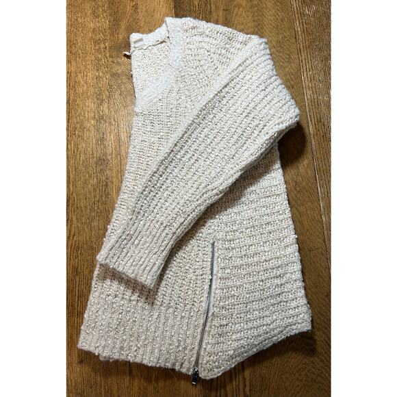 Anthropologie Moth Chunky Knit Swing Sweater in Cream Zipper Accent Alpaca Sz L - Picture 10 of 10